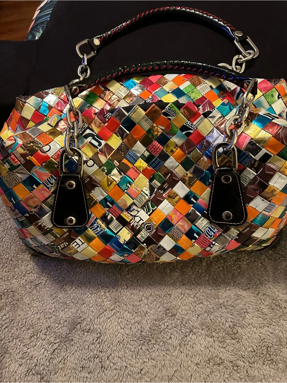 Nahui Ollin Recycled Candy Wrapper Multi-Color Woven Tote Bag - Eco Chic